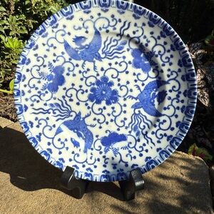 Vintage Porcelain Blue and White Made In Japan Flying Phoenix Decorative 6”Plate